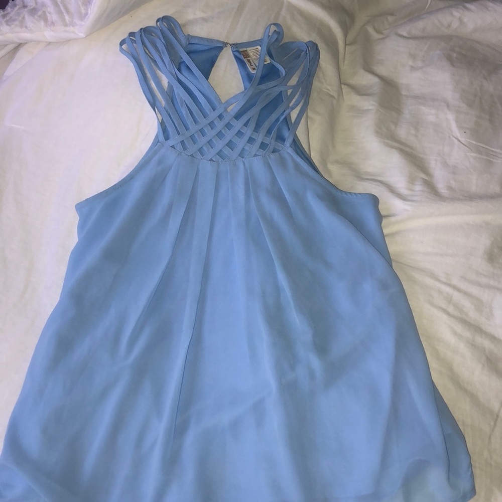 light blue tank top with top design